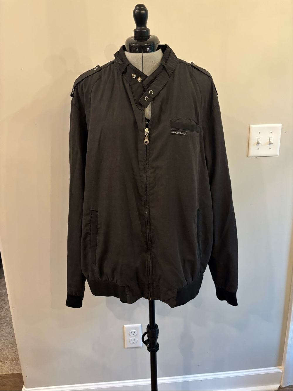 Members Only Black Bomber Jacket with Stand Collar